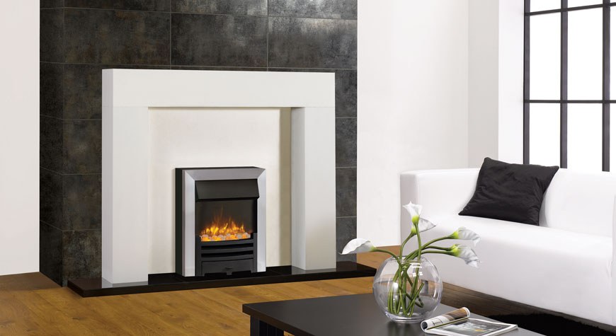 Logic2 Electric Arts With Matt Black Fret And Brushed Steel Effect Frame And Spacer Frame Shown With Stovax Malmo Mantel Mi