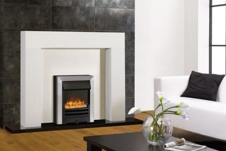 Logic2 Electric Arts With Matt Black Fret And Brushed Steel Effect Frame And Spacer Frame Shown With Stovax Malmo Mantel Mi