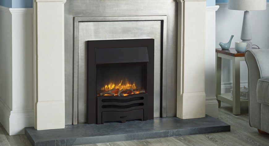 Logic2 Electric Wave With Matt Black Frame And Front With Log Fuel Effect Mi