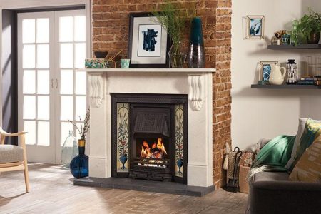 Victorian Tiled Convector In Matt Black With Poppy Wheatsheaf 5 Set White Marble Mantel Copy
